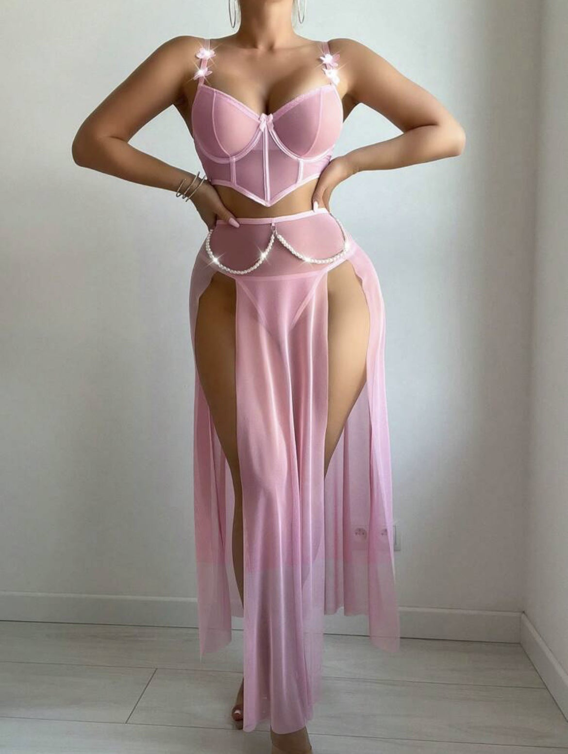 Amazon Pure Style Teddy Sexy Lingerie Pure Desire See-through Mesh Slit Nightdress Erotic Lingerie for Women
