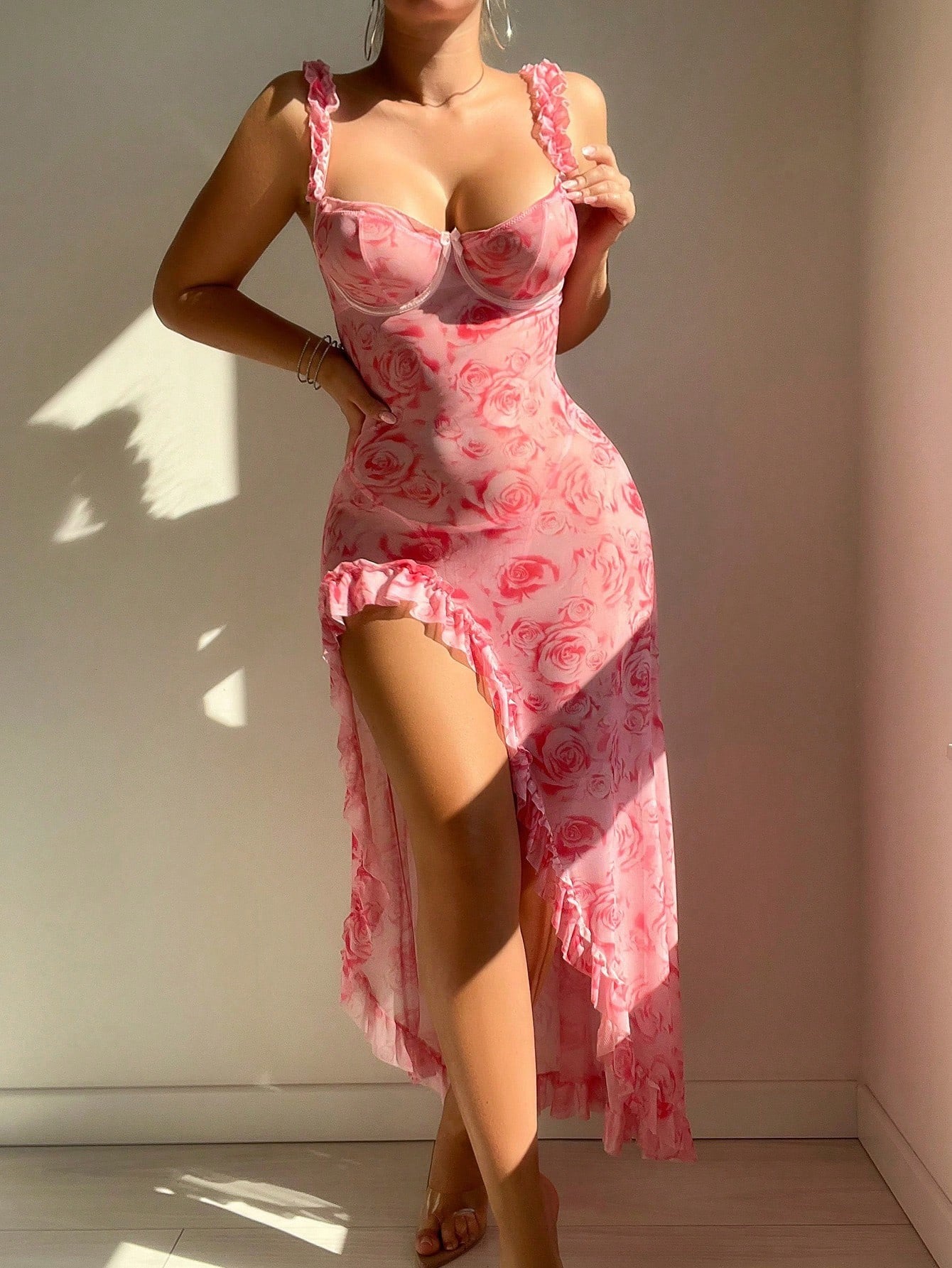 Amazon High-Slit Teddy Set Hot-selling Women's Camisole Floral Split Dress Sexy Lingerie