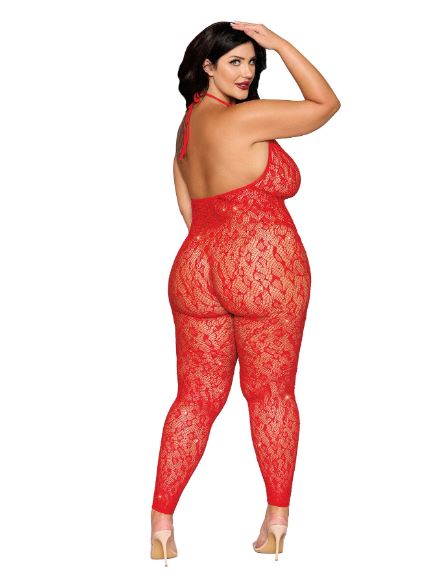 RHINESTONE BODYSTOCKING POINSETTIA Q/S