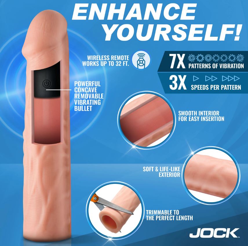 JOCK ENHANCERS 1.5IN REALISTIC PENIS EXTENSION VIBRATING LIGHT