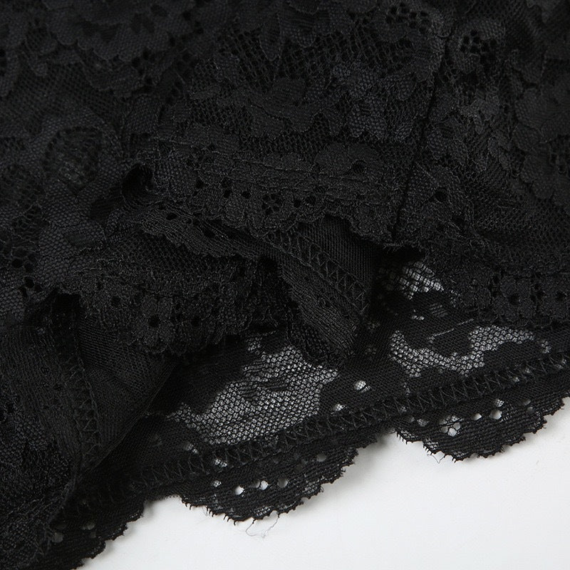 European and American Cross-Border Sexy Mesh Lace Sheer Camisole Dress V High Collar Waist Slim Fit Bodycon Skirt Hot Girl Short Skirt