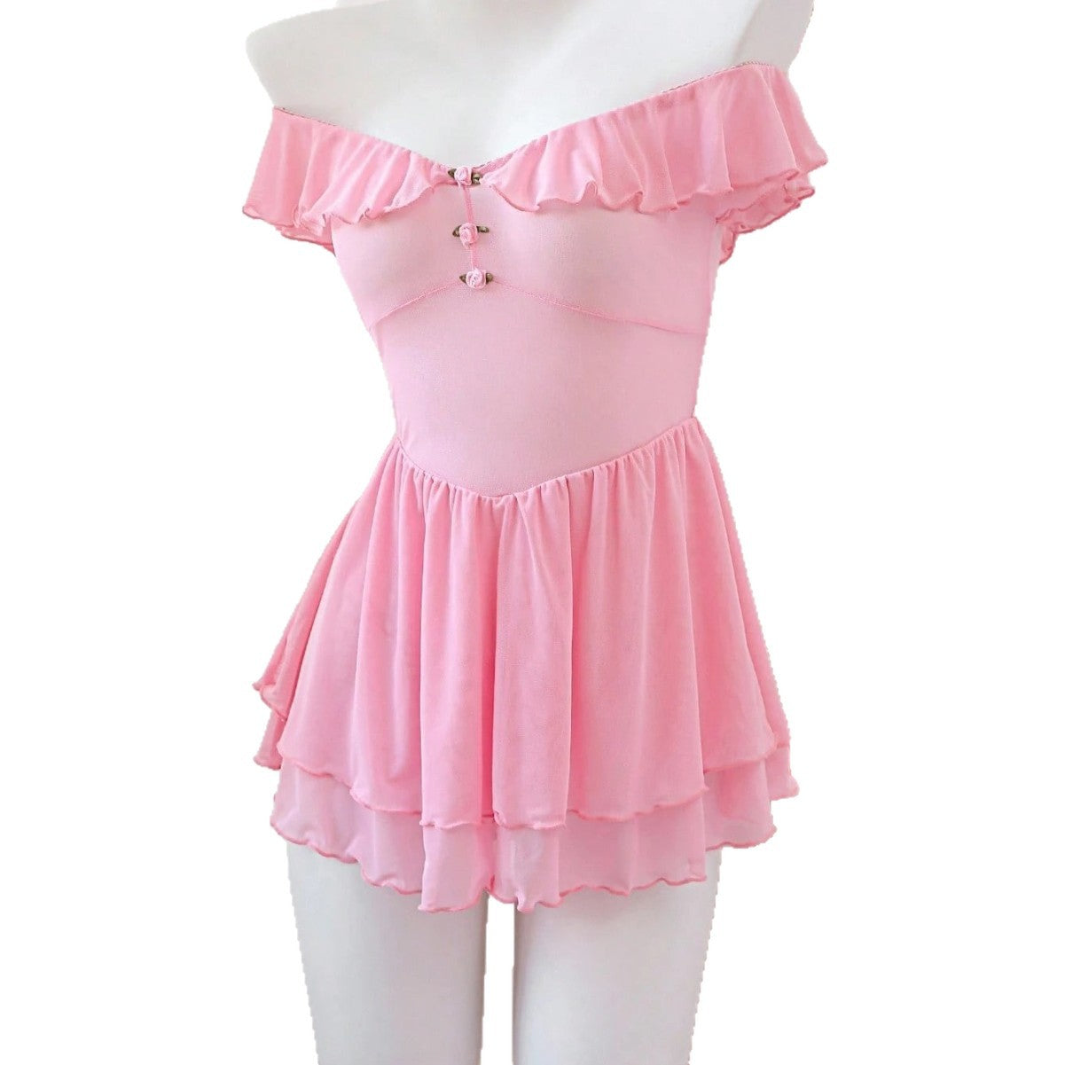 Cross-Border Foreign Trade European and American Sexy See-Through Mesh Dress Temptation Off-Shoulder Pure Desire Style Uniform Sexy Lingerie