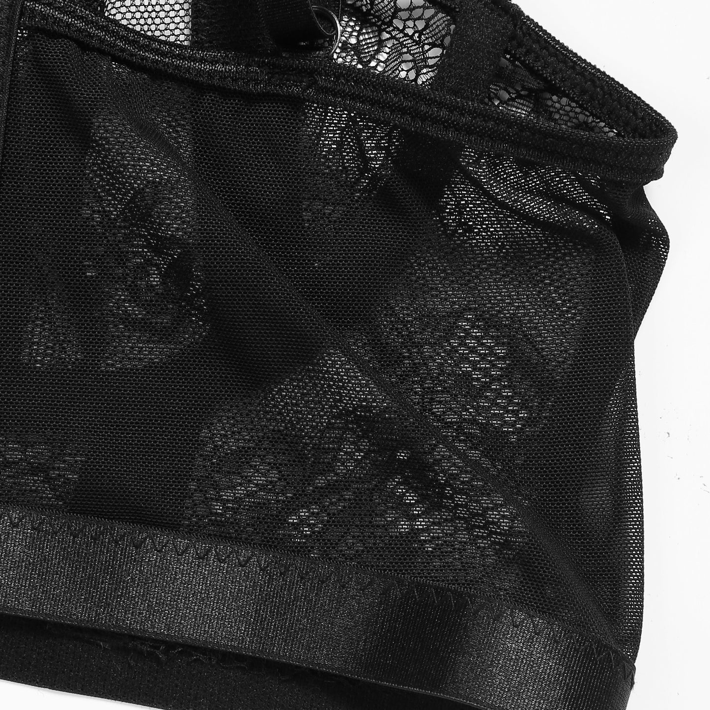 Europe and America Sexy suit Sexy Underwear with Steel Ring Lace Ultra-Thin Four-Piece Set Garter Stockings Bra Set