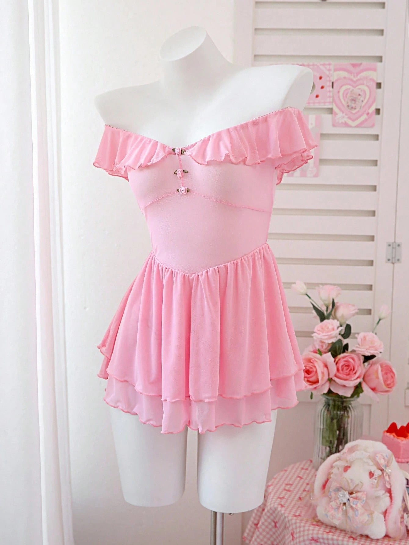 Cross-Border Foreign Trade European and American Sexy See-Through Mesh Dress Temptation Off-Shoulder Pure Desire Style Uniform Sexy Lingerie