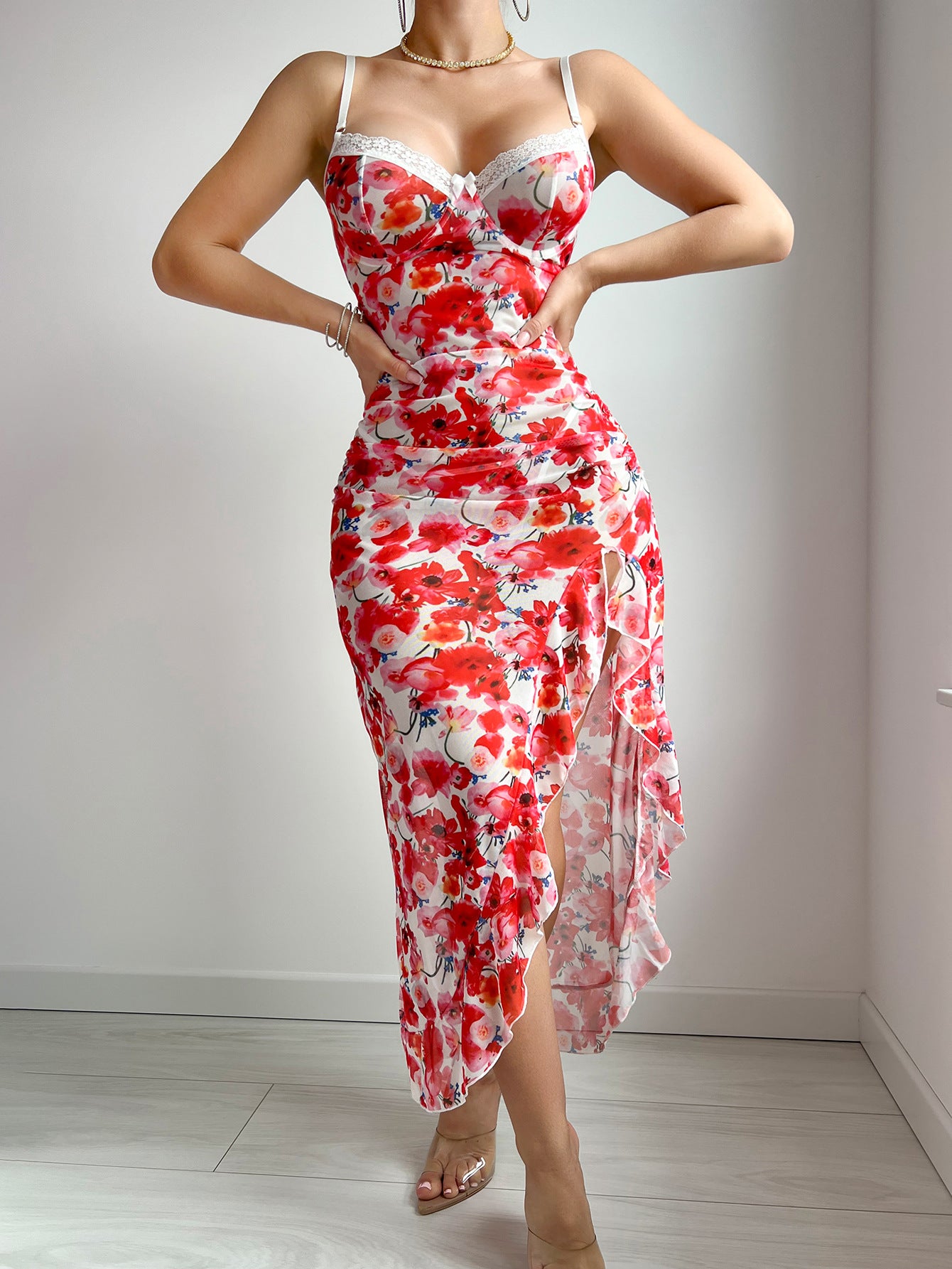 Sexy lingerie sets Cross-Border New Strap Floral Dress Pajamas Nightdress Sexy Lingerie Set