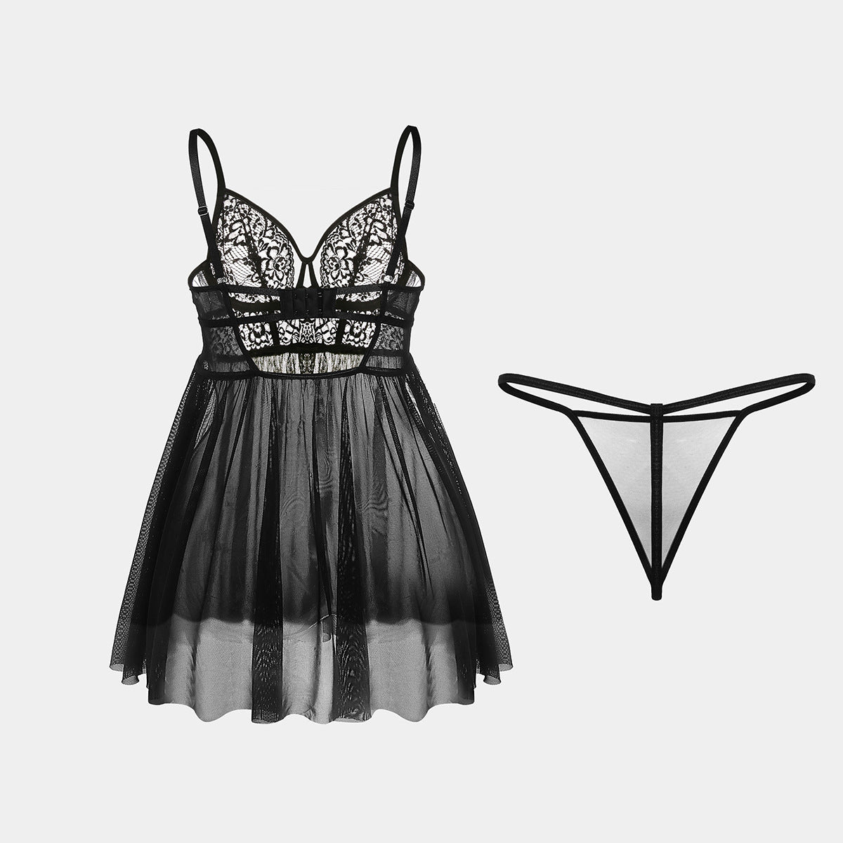 Cross-border Amazon European and American New Sexy Nightdress Ultra-thin Lace Mesh Strap Women's Temptation Erotic Nightwear