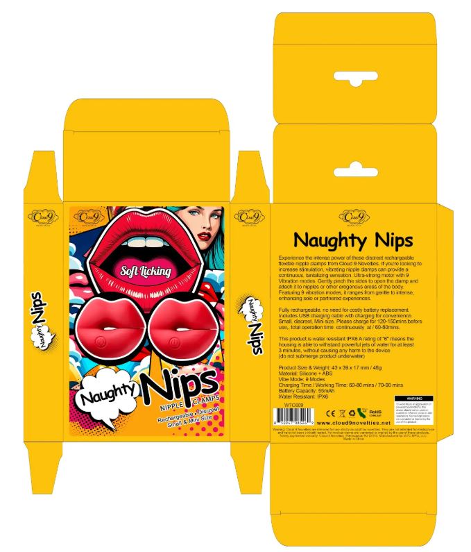 CLOUD 9 MINI LIPS VIBRATING NIPPLE CLAMP PAIR RED