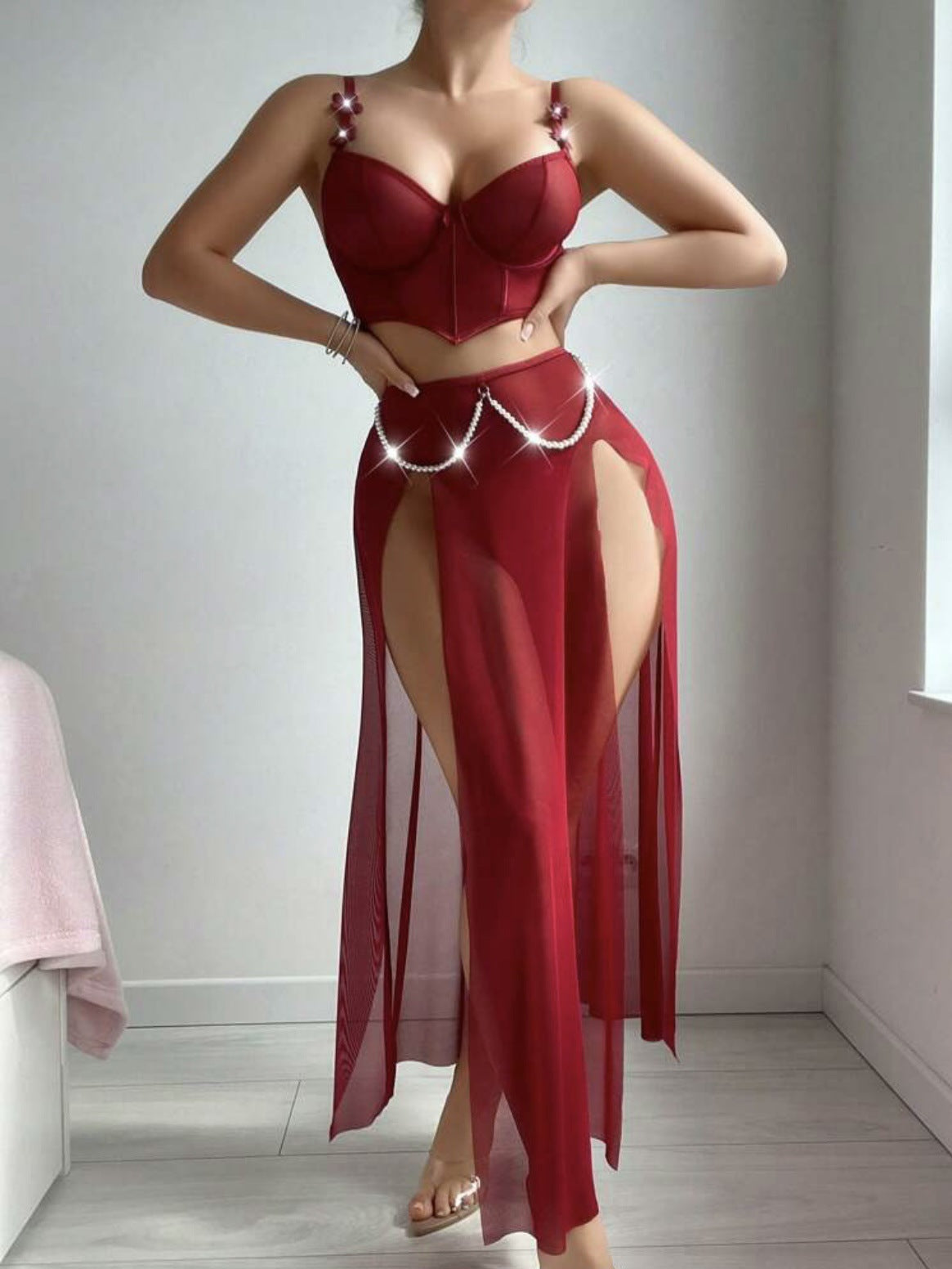 Amazon Pure Style Teddy Sexy Lingerie Pure Desire See-through Mesh Slit Nightdress Erotic Lingerie for Women