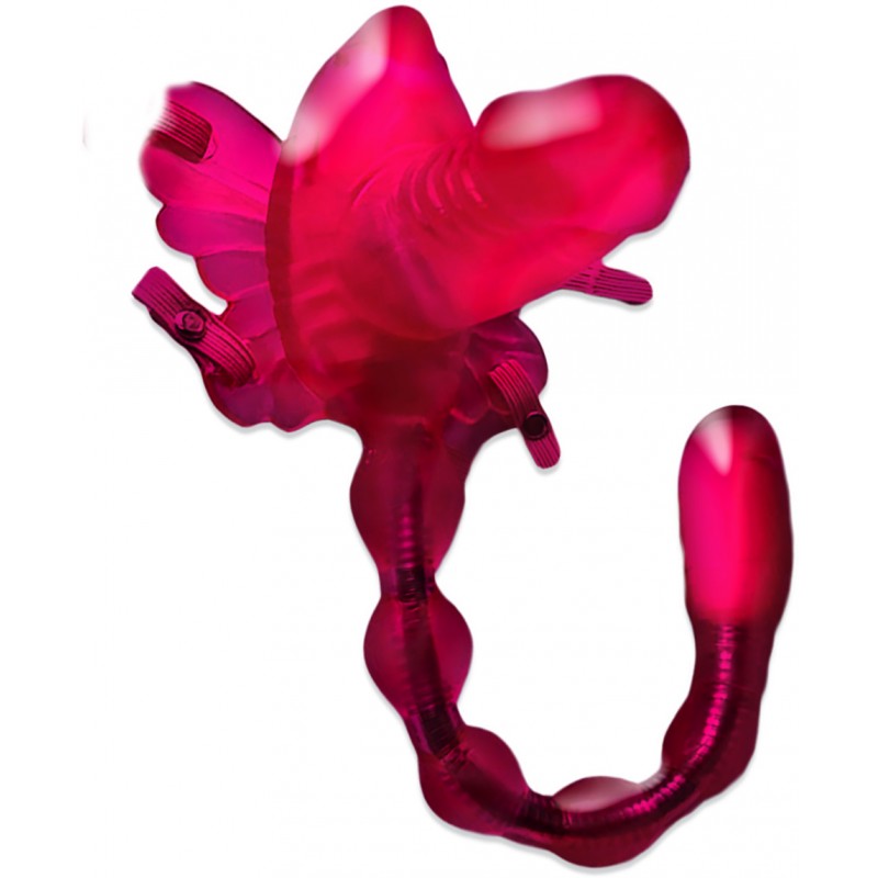 WET DREAMS BUTTERFLY BALLER SEX HARNESS W/ DILDO & DUAL MOTORS