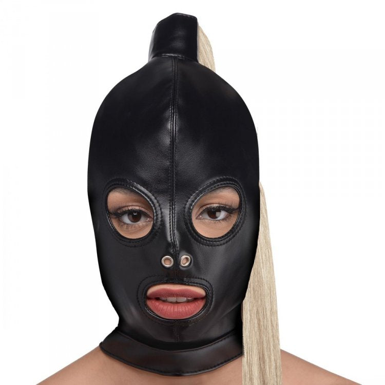 STRICT BLONDE PONYTAIL BONDAGE HOOD