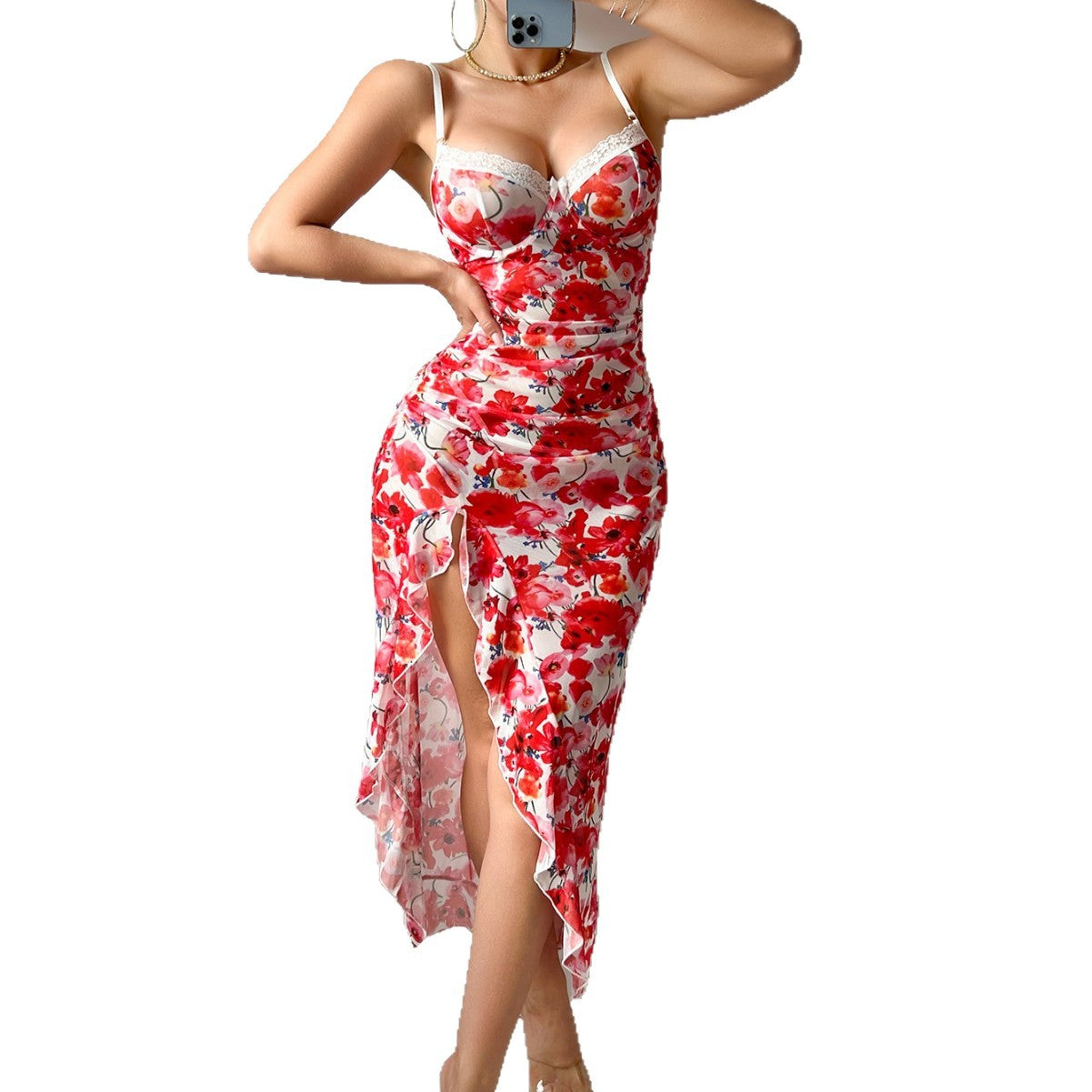 Sexy lingerie sets Cross-Border New Strap Floral Dress Pajamas Nightdress Sexy Lingerie Set