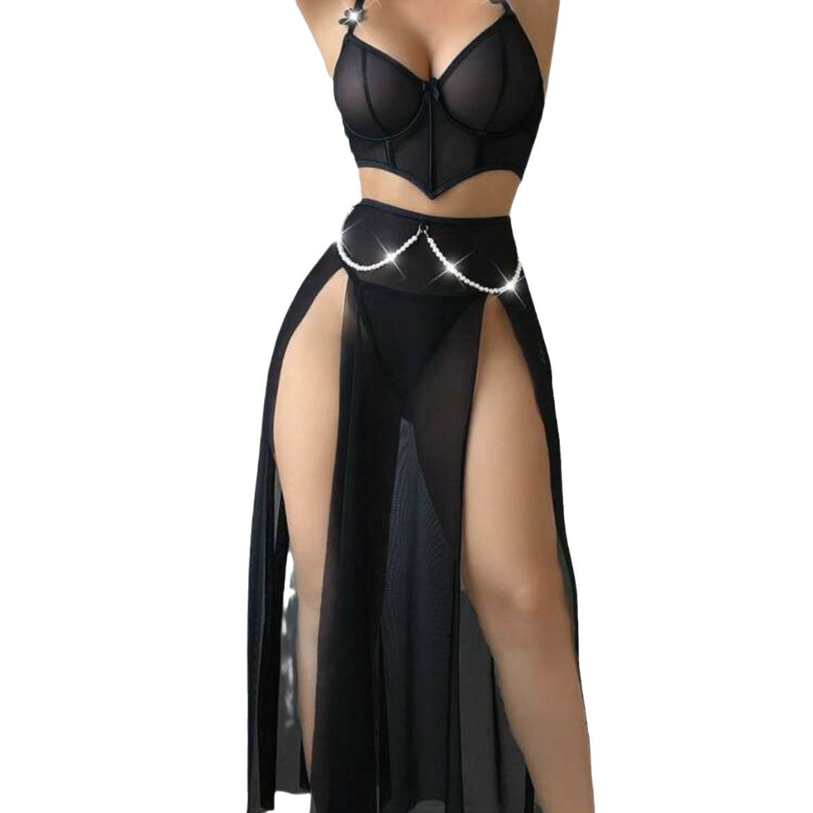 Amazon Pure Style Teddy Sexy Lingerie Pure Desire See-through Mesh Slit Nightdress Erotic Lingerie for Women