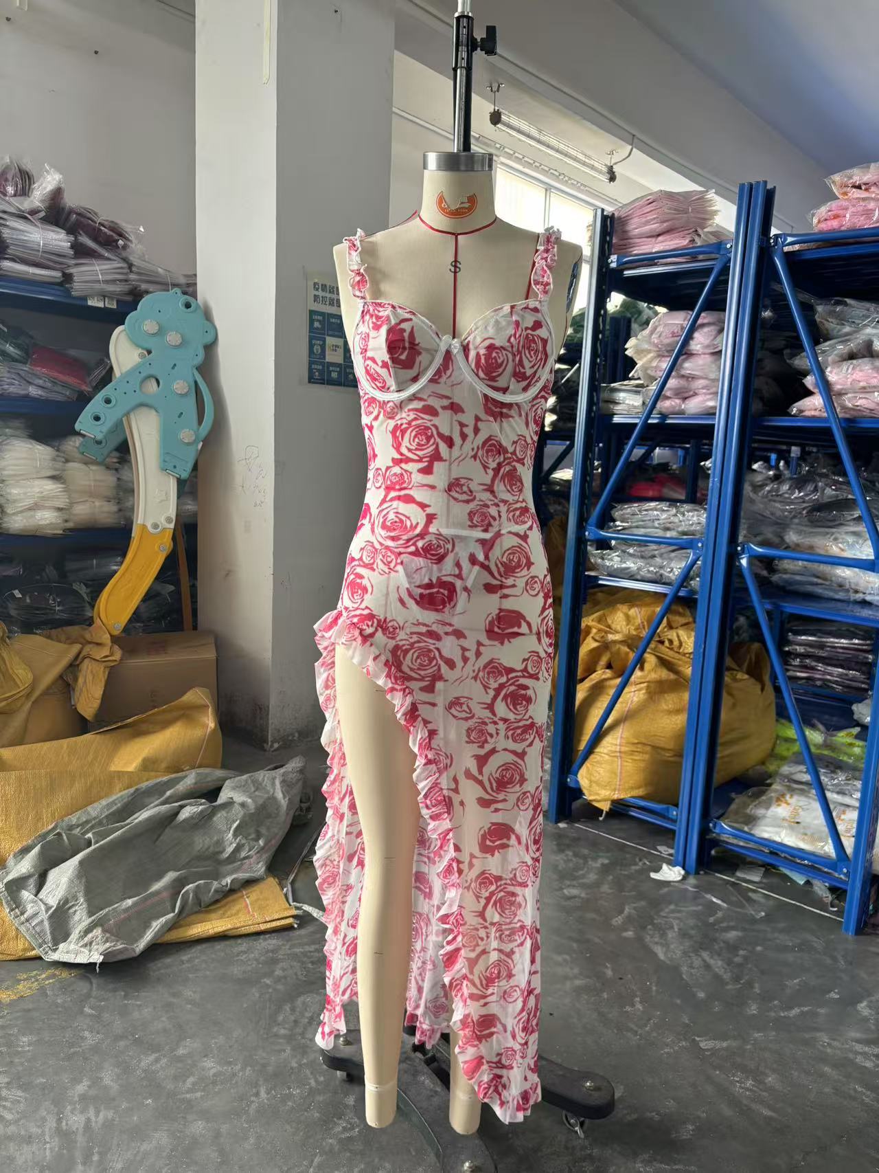 Amazon High-Slit Teddy Set Hot-selling Women's Camisole Floral Split Dress Sexy Lingerie