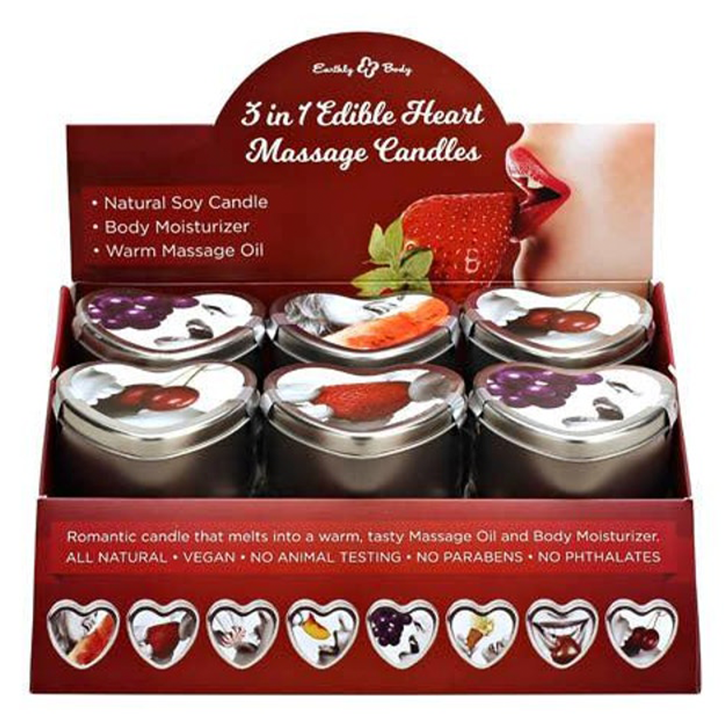 Edible Candle Display & Tester Pre-Pack Cherry, Watermelon, Strawberry, and Grape + Strawberry 12 p