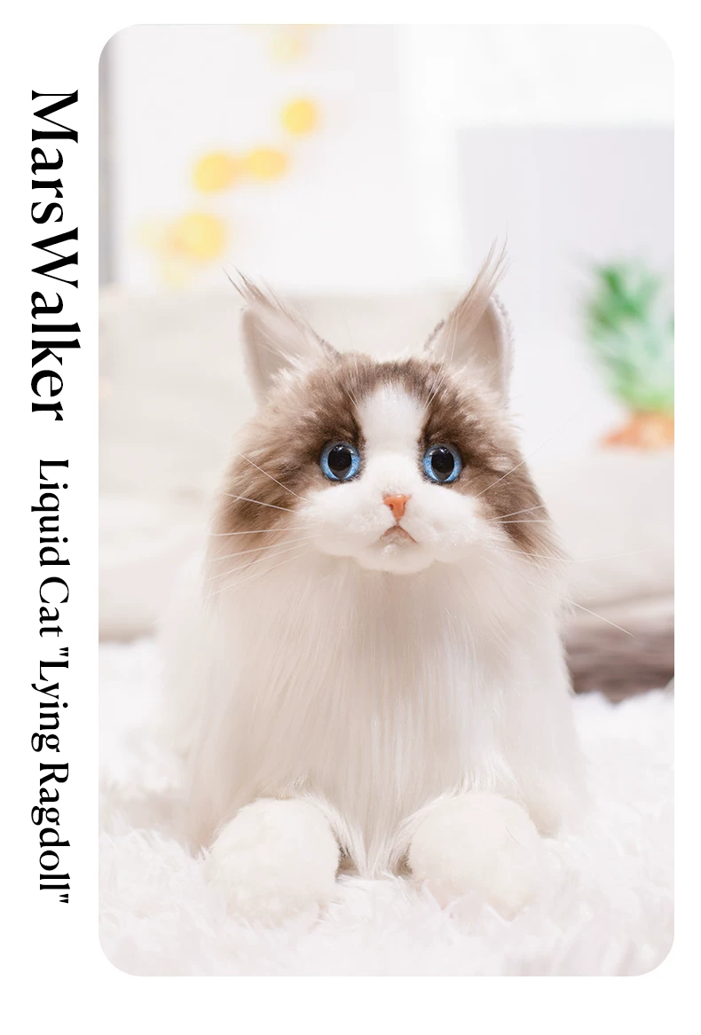 MarsWalker Realistic Ragdoll Cat Plush Toy - 1.25kg Weighted Lifelike Stuffed Animal with "Liquid Cat" Soft Feel, Starry Sky Eyes, Silicone Paw Pads &amp; Complete Gift Box Set