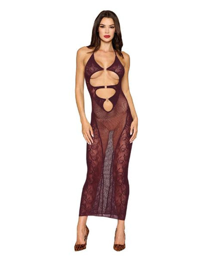 BODYSTOCKING GOWN & SHRUG CHERRY LACQUER O/S