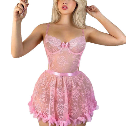 Sexy see-through suit Amazon Cross-Border Flower Embroidery See-Through Lace Sexy Lingerie Set