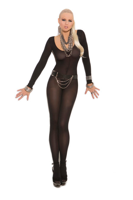 SHEER LONG SLEEVE BODYSTOCKING BLACK