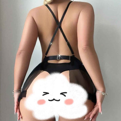 Cross-Border Deep V Teddy Set Lace Mesh Deep V Sexy See-through Bodysuit Lingerie