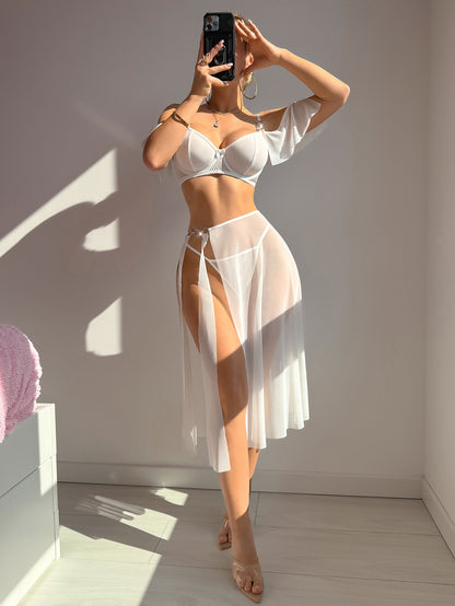 Sexy lingerie sets European and American Hot-Selling Sexy Patchwork Hollow Mesh Leopard Print Lingerie Set