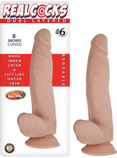 REAL COCKS DUAL LAYERED #6 FLESH CURVED 8 "
