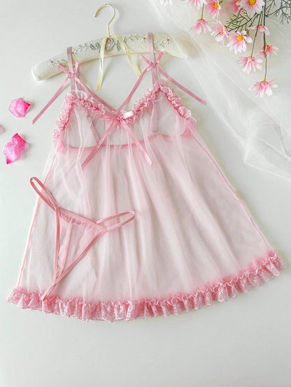 Sexy mesh underwear set European and American Style Camisole See-through Mesh One-piece Dress Sexy Lingerie Set