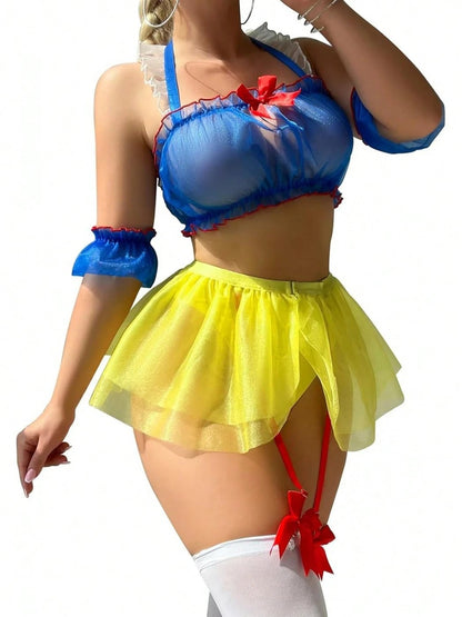 Sexy lingerie set Halter Maid Costume See-through Uniform Temptation Five-piece Set Sexy Lingerie