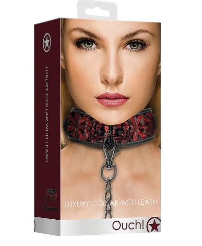 OUCH! LUXURY COLLAR WITH LEASH BURGUNDY
