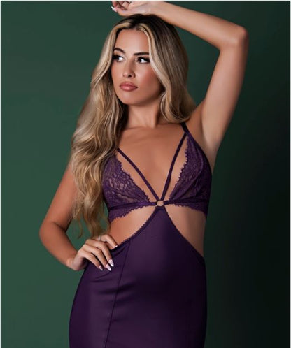 CHEMISE & THONG SET PLUM L/XL