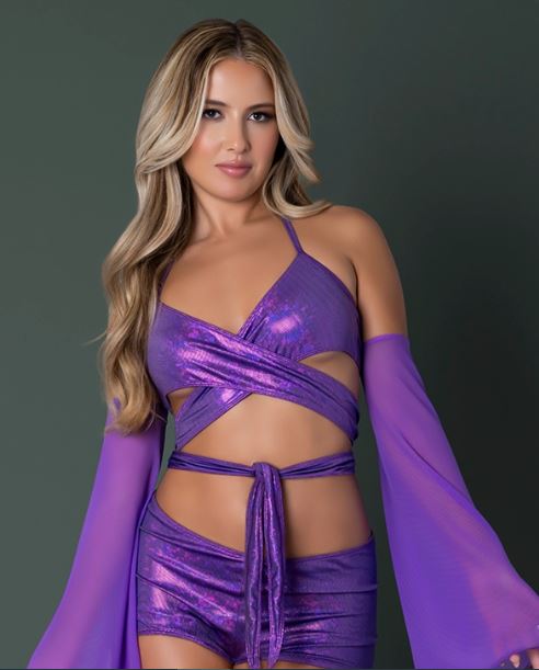 GLIMMER BRALETTE & SHORTS METALLIC PURPLE L/XL
