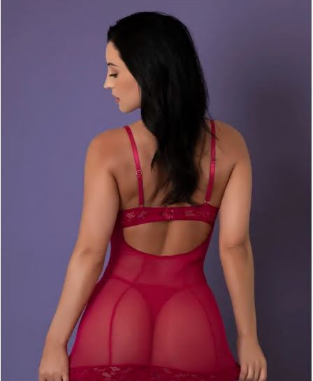 CHEMISE & THONG SET CHERRY L DEMI CUP