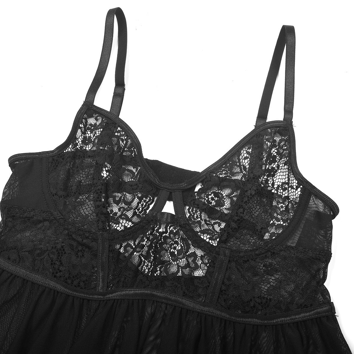 Cross-border Amazon European and American New Sexy Nightdress Ultra-thin Lace Mesh Strap Women's Temptation Erotic Nightwear