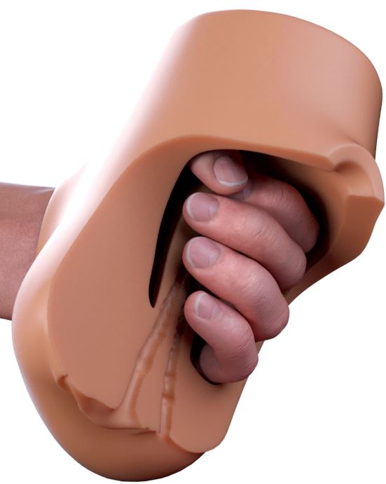 PDX PLUS DOUBLE POUNDER VIBRATING SQUEEZE STROKER BROWN