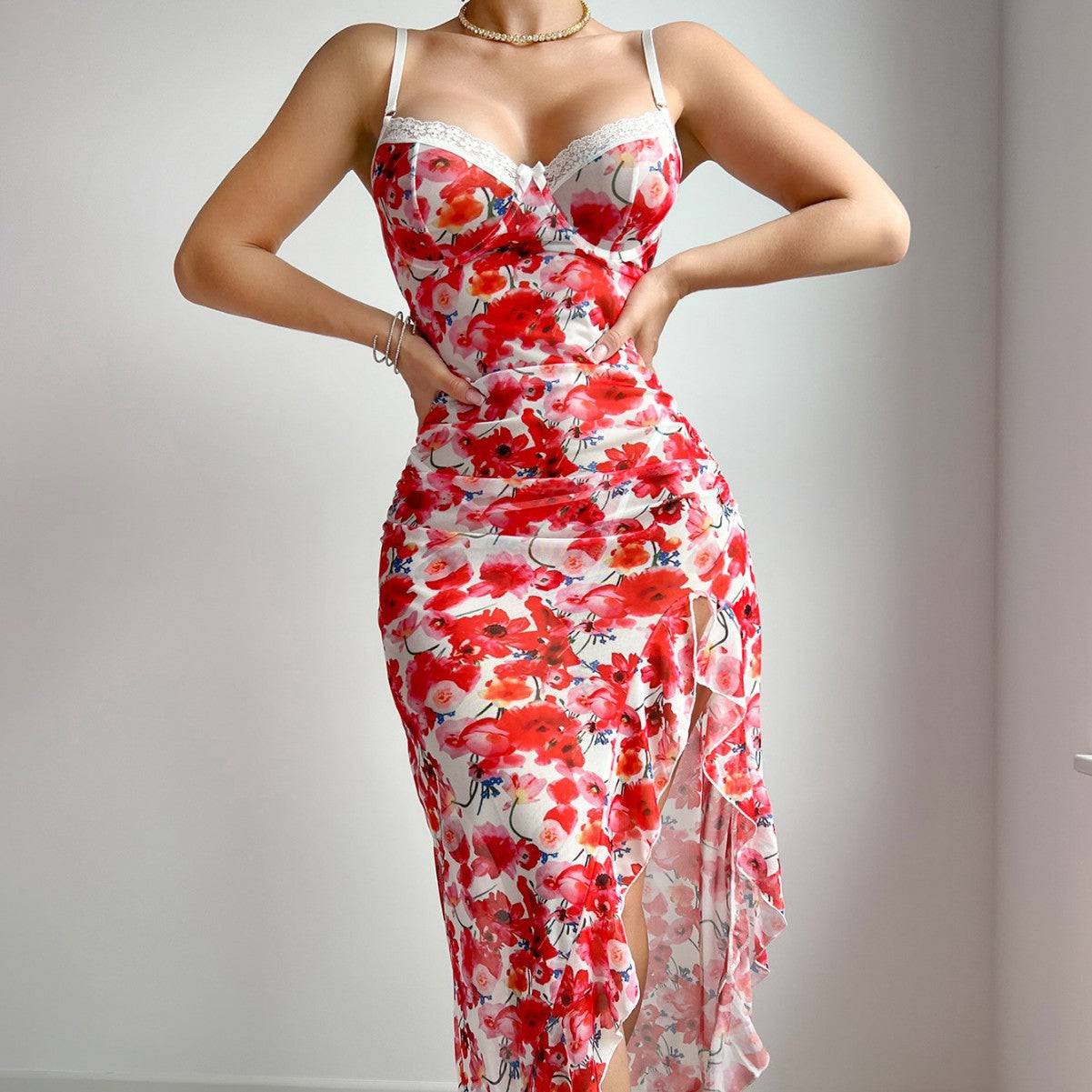 Sexy lingerie sets Cross-Border New Strap Floral Dress Pajamas Nightdress Sexy Lingerie Set