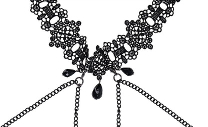 Lace Collar with Nipple Ties - Black