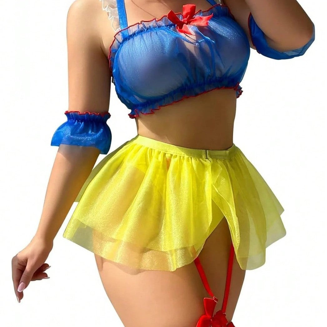 Sexy lingerie set Halter Maid Costume See-through Uniform Temptation Five-piece Set Sexy Lingerie