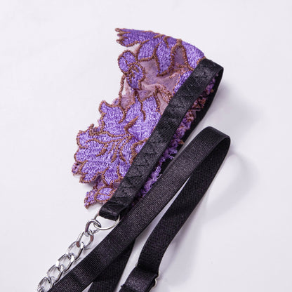 Amazon Cross-Border European and American Thin Embroidered Bra Set Mesh Floral Lingerie Women's Garter Belt Sexy Lingerie Set