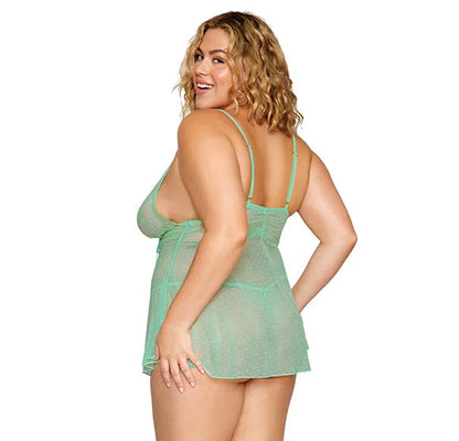 EYELASH LACE BABYDOLL SET SEAFOAM OSQ