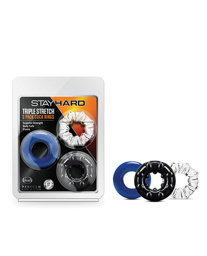STAY HARD TRIPLE STRETCH 3 PK COCK RING MULTI COLOR