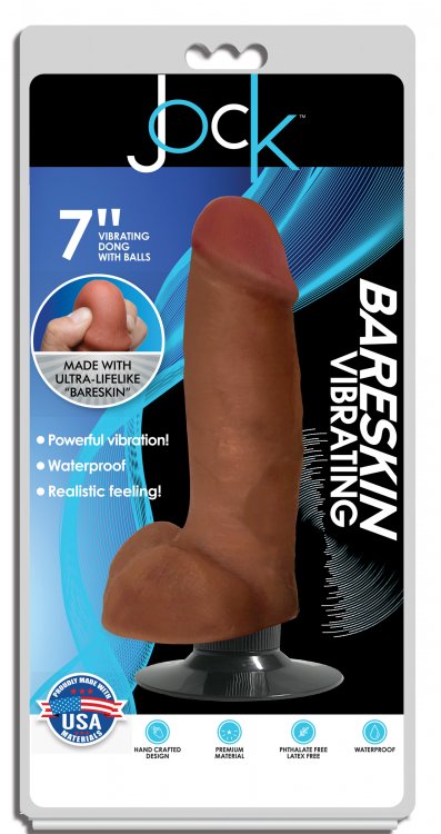 JOCK BARESKIN 7IN VIBRATING LATTE DILDO W/ BALLS