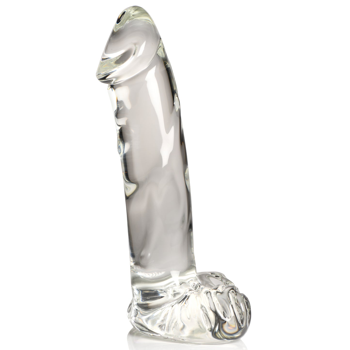 PLEASURE CRYSTALS 7.1 IN GLASS DILDO W/ BALLS