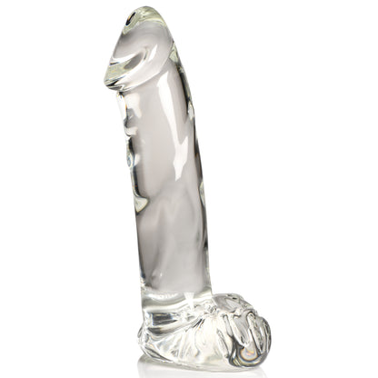 PLEASURE CRYSTALS 7.1 IN GLASS DILDO W/ BALLS