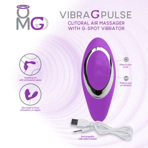 OMG VIBRA G PULSE CLITORAL SUCTION MASSAGER W/ G-SPOT VIBRATOR PURPLE