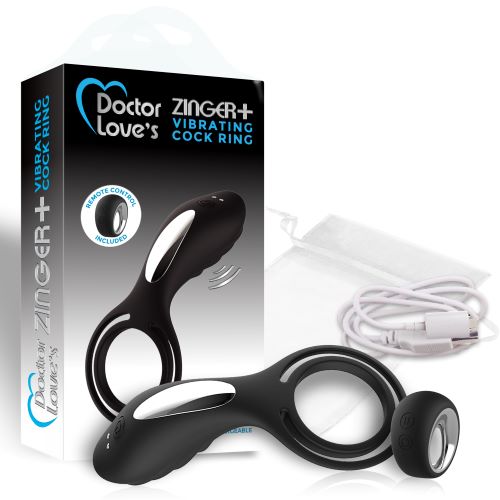 DOCTOR LOVE ZINGER+ VIBRATING RECHARGEABLE COCK RING W/ REMOTE BLACK