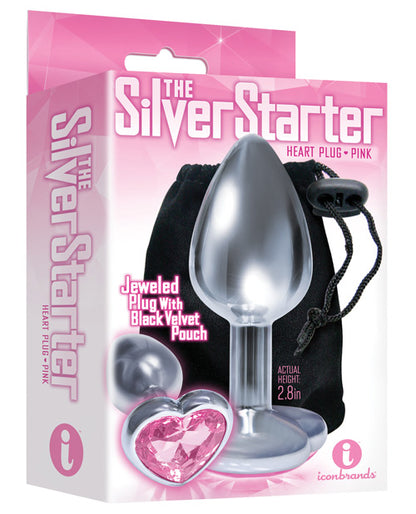 9'S SILVER STARTER HEART BEJEWELED STEEL PLUG PINK