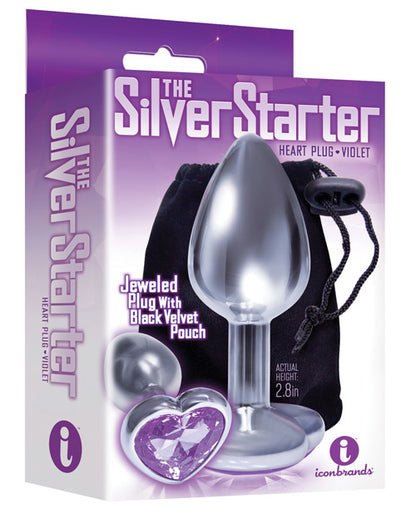 9'S SILVER STARTER HEART BEJEWELED STEEL PLUG VIOLET