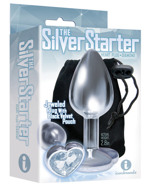 9'S SILVER STARTER HEART BEJEWELED STEEL PLUG DIAMOND