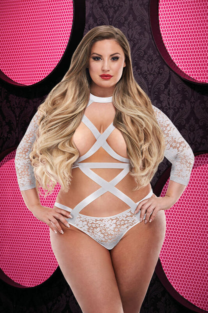 LAPDANCE SEXY STRAPPY LONG SLEEVE BODYSUIT WHITE Q/S