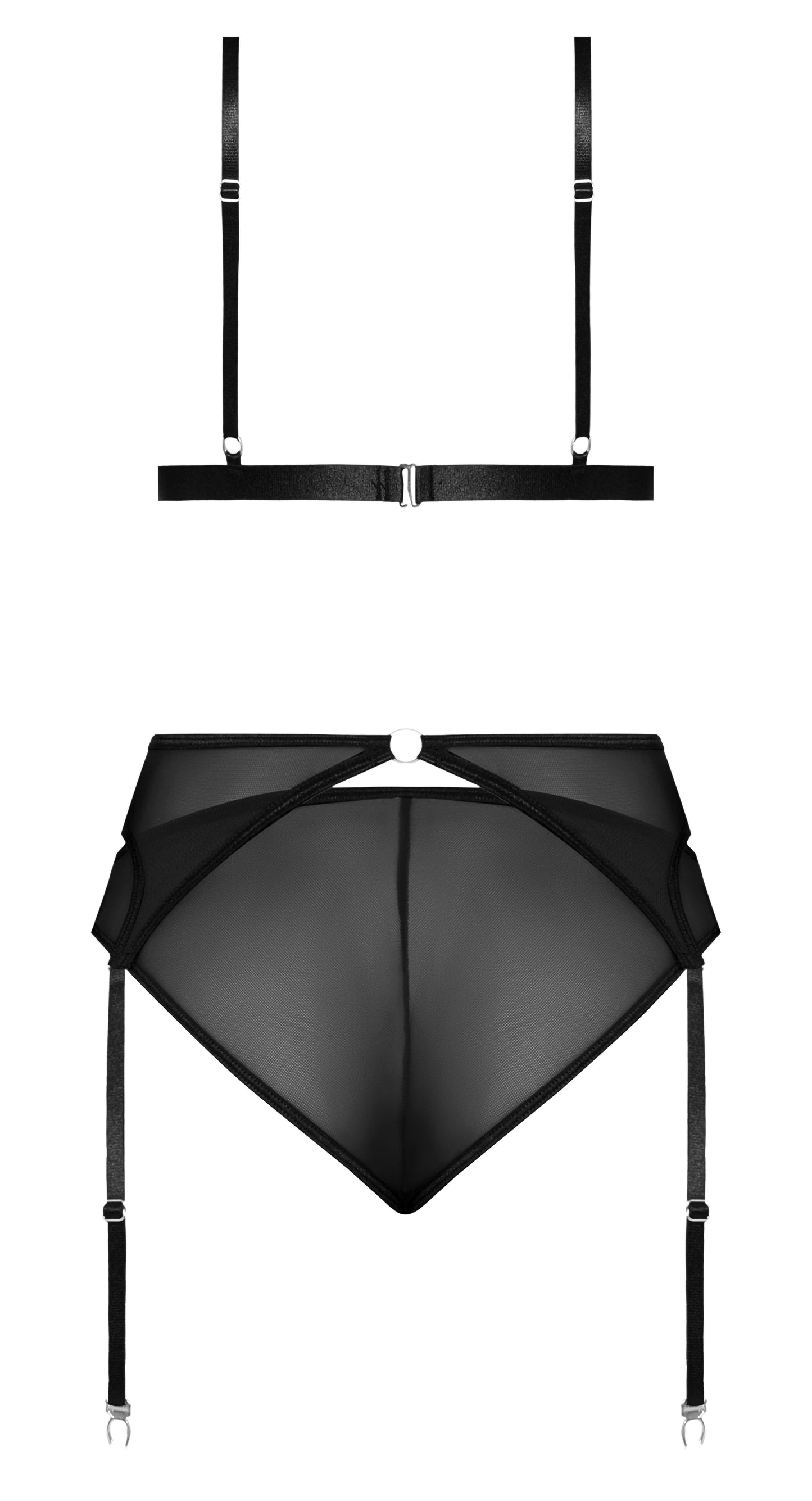 SASSY BRA GARTER & ROUCHED PANTY BLACK 2XL