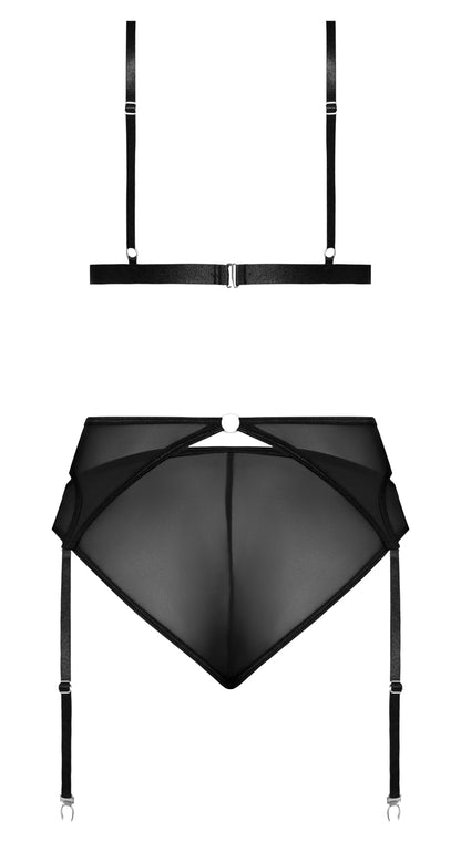 SASSY BRA GARTER & ROUCHED PANTY BLACK 2XL